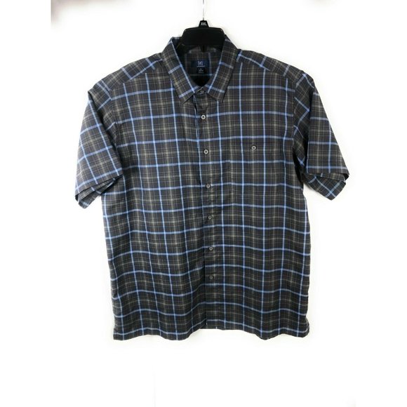 George Men's XL Short Sleeve Button Up Multicolor Check Polyester Shirt A17 - Picture 1 of 4